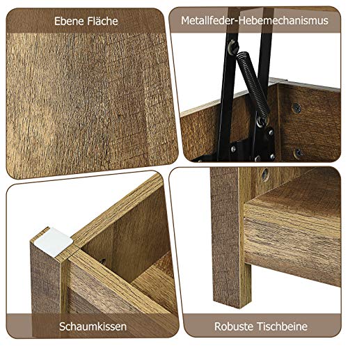 COSTWAY Couchtisch höhenverstellbar, Sofatisch Beistelltisch mit Ablagefach, Sofatisch aus Holz, Kaffeetisch Teetisch für Wohnzimmer Balkon Flur (Natur) – Bild 7