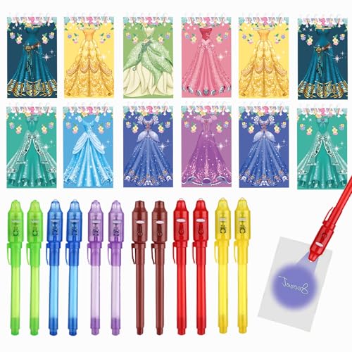 Jiaoohoo Prinzessin Mitgebsel Kindergeburtstag,12 Notizbuch 12 UV Stift ,Kinder Geburtstagsgeschenk,Geburtstag Party Klein Geschenke Give Aways Mädchen