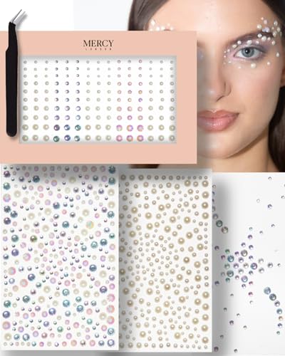 MERCY LONDON Face Gems in Pearl 866 Self Adhesive Makeup Stickers 4 Sheets Reusable Eye Jewels DIY Mermaid Icy Ghost