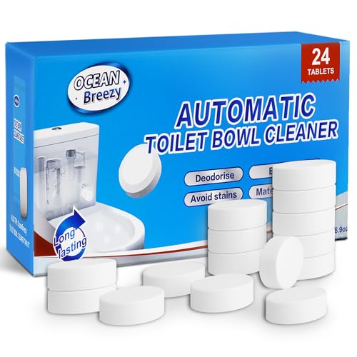 OceanBreezy Automatic Toilet Bowl Cleaner Tablets, Bleach & Oxidation Formula for Powerful Cleaning, Deodorizing & Descaling, Long-Lasting Slow-Release Toilet Tank Cleaner, Septic Safe, 24 Tablets