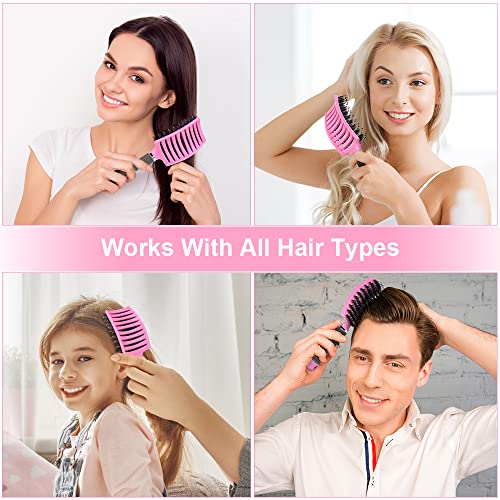 Foto von URAQT Haarbürste, Profi Entwirrungsbürste mit Griff, Haarbürste ohne Ziepen, Wildschweinborsten Haarstyling Bürste für Locken Lange Feine Dicke Lockige Haare (Rosa)