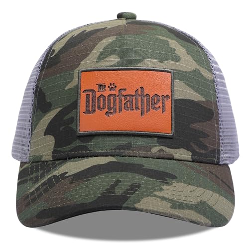The Dogfather Trucker Hat for Men Adjustable Mesh Back Baseball Cap, Best Gifts for Father's Day Birthday Christmas, Camo, One Size