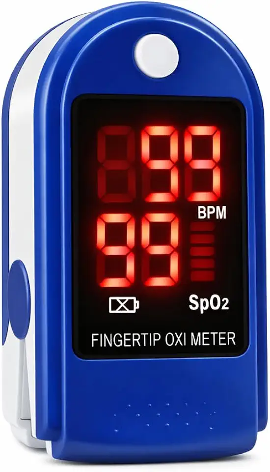 Oxímetro Digital de Dedo Azul e Branco – Medição de SpO₂ e Frequência Cardíaca – Uso Profissional e Doméstico