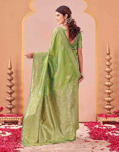 Image of SIRIL Women's Banarasi Soft Silk Saree Pure Silk with Unstitched Blouse Piece
