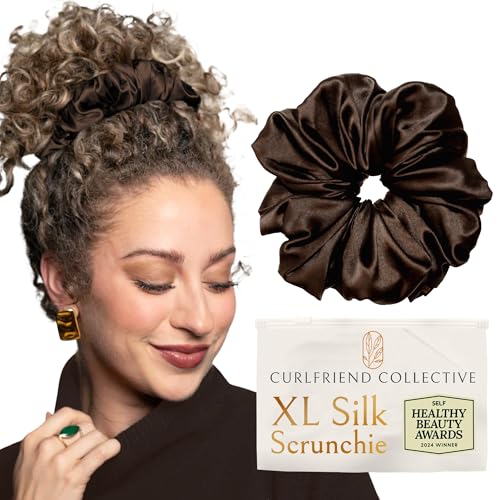 Image of Silk Scrunchies for Women Ponytail Holders - Oversized Mulberry Silk Scrunchies - Extra Large No Damage Hair Ties for Curly, Thick, and Thin - Hair Accessories for Women - Espresso, XL By Curlfriend