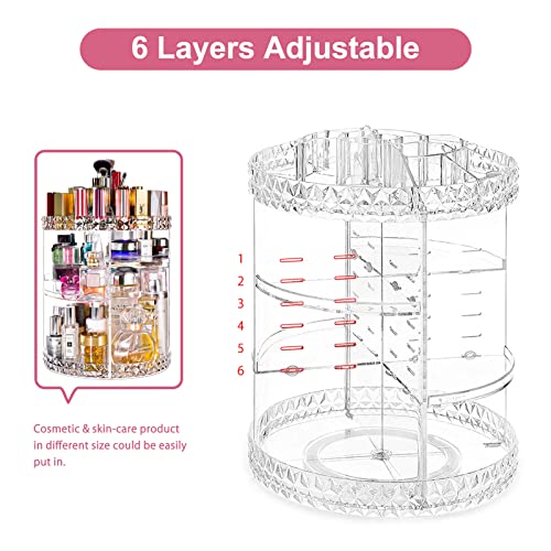 V-Hanver Makeup Organizer Combo - 360° Rotating Makeup Organizer With 7 Adjustable Layers Acrylic Skincare Organizer Large Cosmetic Display Case Clear Perfume Organizer With Makeup Lipstick Holder #TOP7