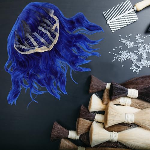 Postiche Courte Bouclée Perruque Bleue Volumineuse Halloween