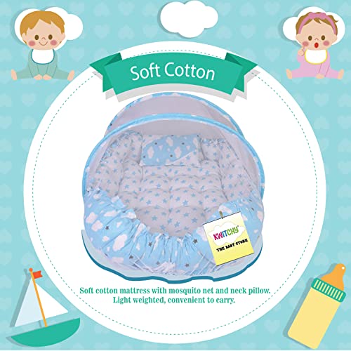 Kwitchy-Infant-Born-Baby-Bedding-Set-Cushioned-Mattress-with-Net-and-Zipper-Carry-Bag-Combo-0-12-Months-Blue