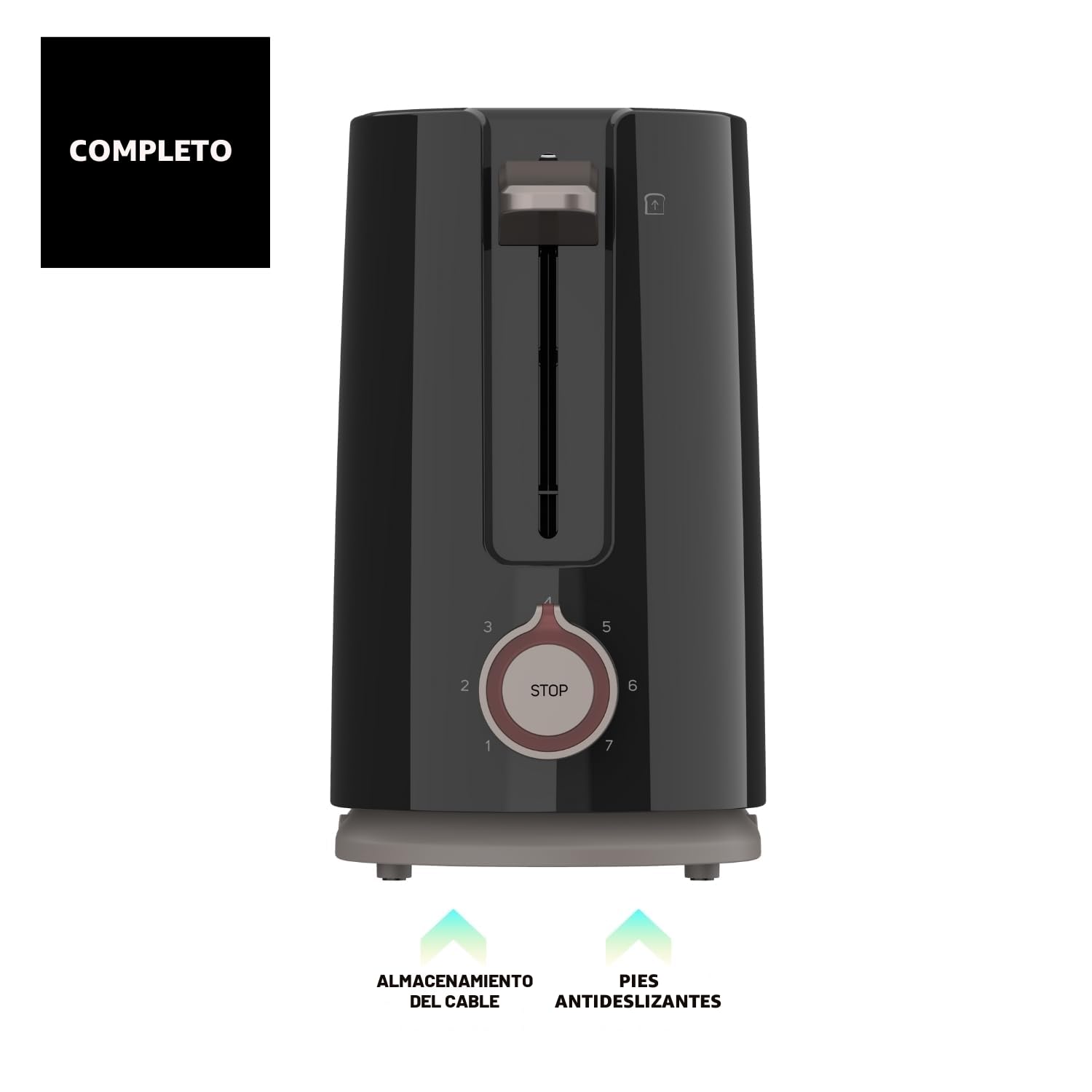 Taurus, Tostadora Mytoast Nero 1000W, 7 Niveles de Tostado, Ranura Extralarga 26x3.8, Sistema Autocentrado, Bandeja Recogemigas, Elevación Extra, Recoge Cable, Pies Antideslizantes