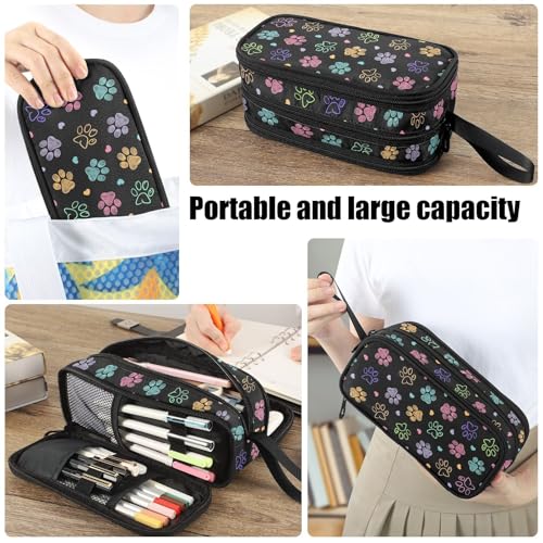 Image of Fustylead Colorful Doodle Cute Paw Print Large Pencil Bag Storage Pen Case Makeup Pouch Stationery Bag for School College Office Organizer