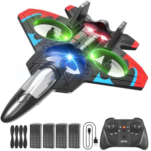 Image of 4DRC V32 Foam RC Airplane Drone with 4 Batteries, 80 Mins Long Flight RC Plane Helicopter Fighter Jet for Kids Adults 8-16, 360 Flip Stunt RC Airplane Helicopter with LED Lights, Gift for Boys