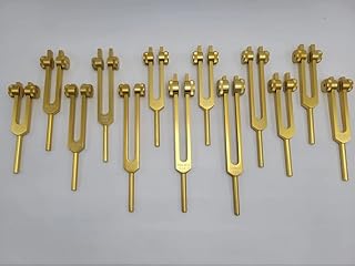Yantra Gold Color Weighted Human Organ Set of 15 Tuning Forks with Striker Mallet and Velvet Bag