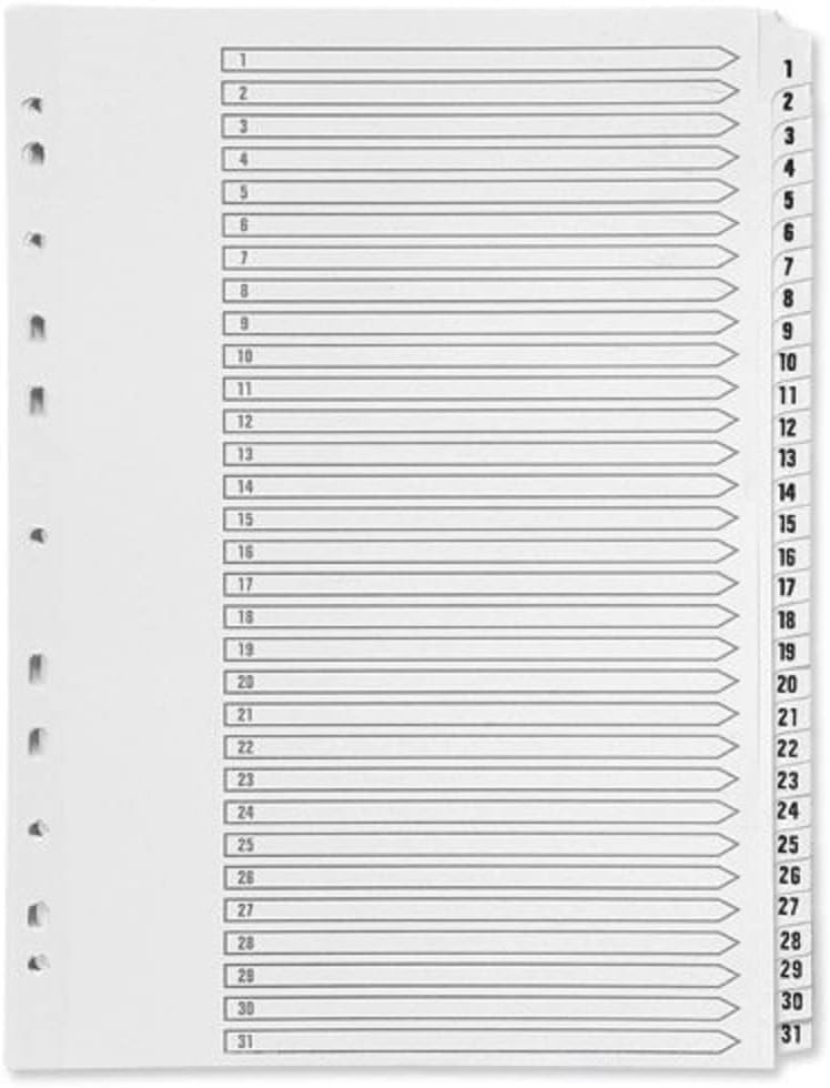 Q Connect Index A4 Multi-Punched 1-31 Reinforced White Board Clear Tabbed