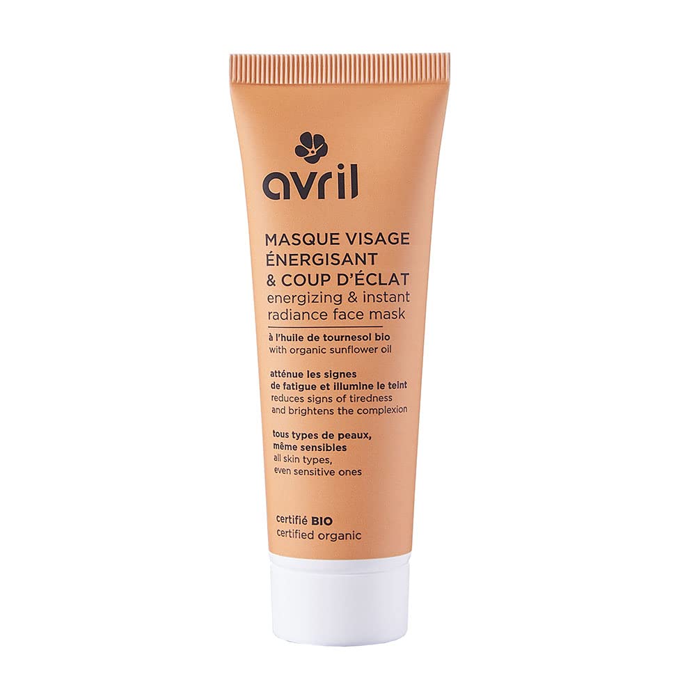 Avril Masque Visage Énergisant et Coup d'Éclat Bio 50ml Vegan pour Peau Normale, Peau Mixte, Peau Grasse, Peau Sèche