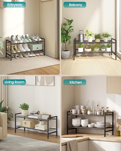 Image of SONGMICS Metal Shoe Rack, Free Standing Shoe Organizer for Entryway Closet Garage Small Spaces, Heavy-Duty Slim Steel Storage Shelf, 2-Tier, Fits 9-12 Pairs, Black ULMR042BP01