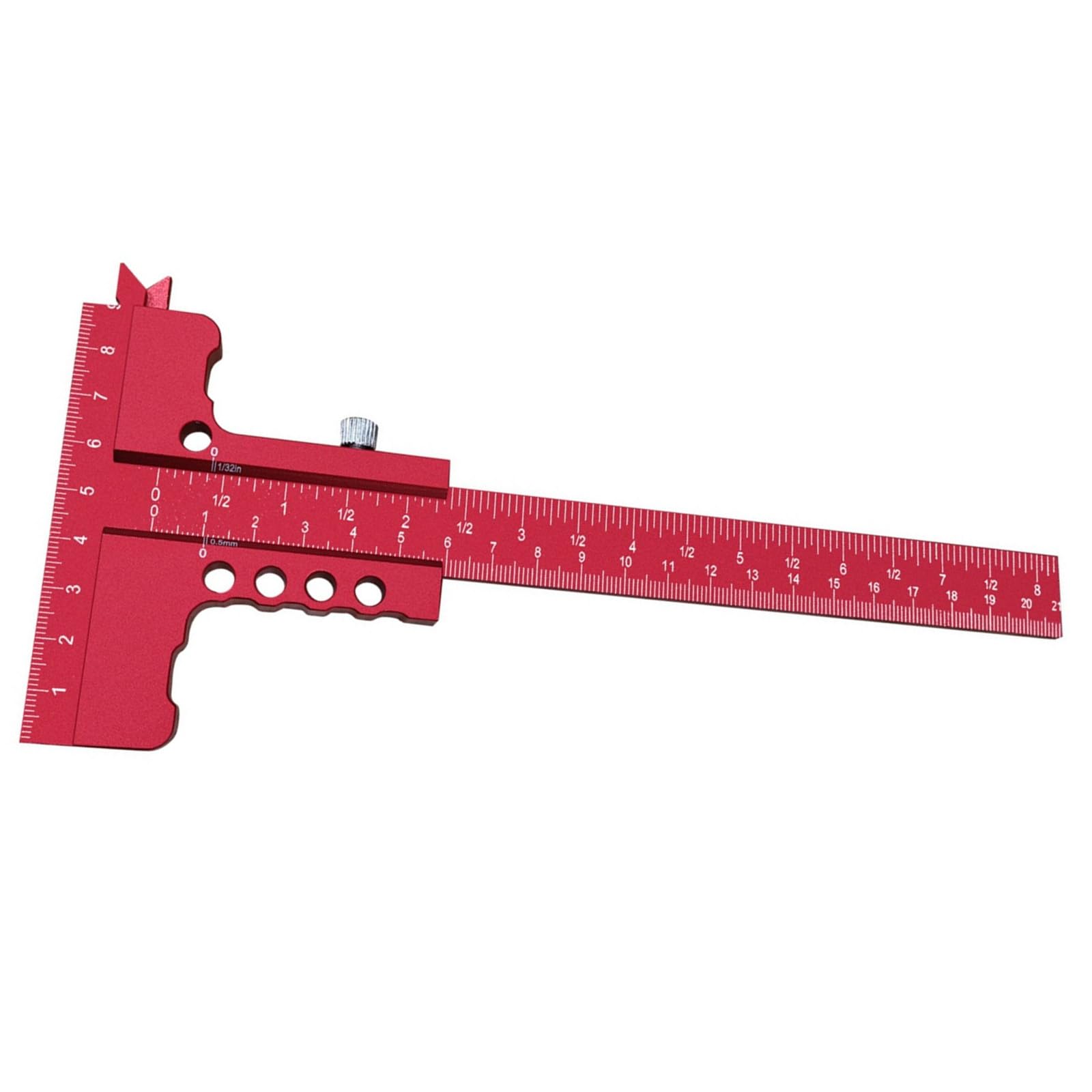 Hsioluted Red Aluminum Scribing Tool Multifunction Marking T Square Precisions Woodworking T Shaped Slide Ruler For Diyer Projects Woodworking Scriber Square Ruler