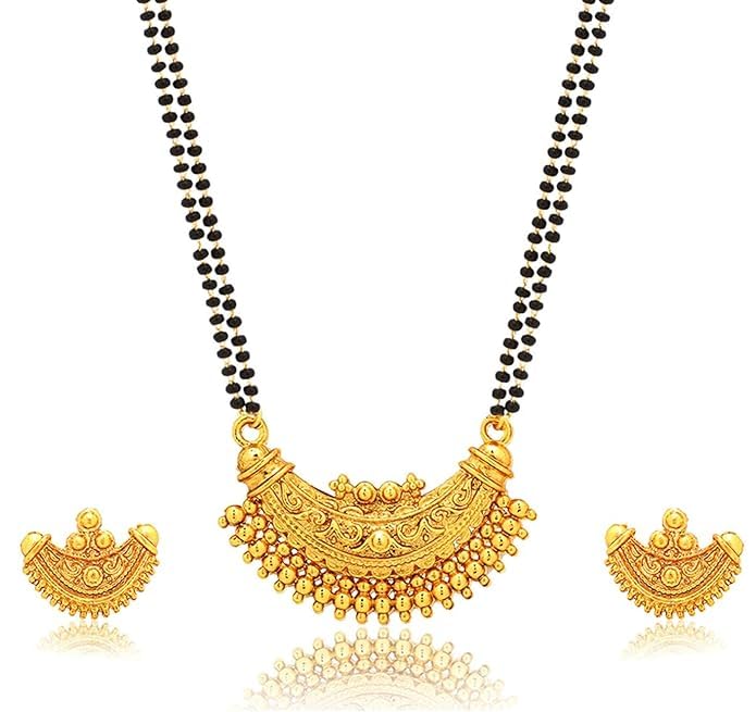 VIDORA Stunning Womens One Gram Gold Plated Mangalsutra || Black Beads and Designer Pendant on 24 Inch Chain || Maharashtrian Style Ethnic Jewelry || mangalsutra for women (B0CM9NNMPZ) Amazon Price History, Amazon Price Tracker