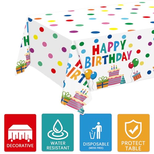 Happy Birthday Decorations - Colorful Dots Birthday Party Supplies Includes Plates, Napkins, Cups, Cutlery, Banner, Hanging Swirl, Tablecloth, Balloons for Kids Boys Girls, Serves 24 - Image 5