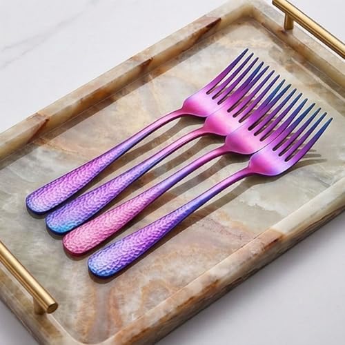 Image of 8.1 inch Hammered Rainbow Dinner Forks | 5-Piece Premium Stainless Steel Flatware Set | Elegant Dishwasher-Safe Cutlery for Home, Restaurants, and Gift Giving