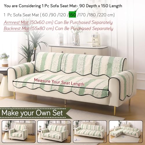 Image of HOKIPO Luxury Wavy Anti Slip Plush Sofa Cover Mat | Make Your Own Sofa Cover Set, Mat Length 90(D) x 150(L) cm, Pistachio Green (AR-5983-GRN)