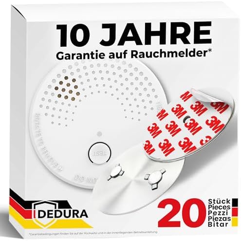 Rauchmelder mit Magnethalterung 20er Set - ohne Bohren und Schrauben mit 10 Jahre Garantie - Rauchmelder Magnethalterung mit extra starken Klebepads