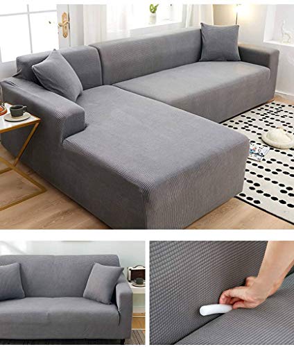 Housse de canapé 5 places en L bleu pour rénover un tissu usé