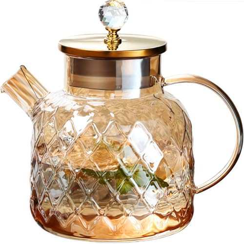 Artispro ガラスポット ティーポット 急須 耐熱 耐冷 冷水筒 大容量 茶こし付き 直火対応 丸型 広口 洗いやすい 透明 水差し お茶 麦茶 ジュース ギフト プレゼント 贈り物 1500mlpot