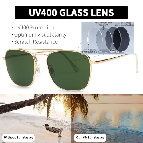 Image of JIM HALO Retro Square Aviator Sunglasses Premium Glass Lens Flat Metal Eyewear Men Women