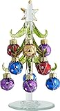 LSArts Christmas Glass Tree - Green - 6 Inch - w/Star Ornaments - GB,
