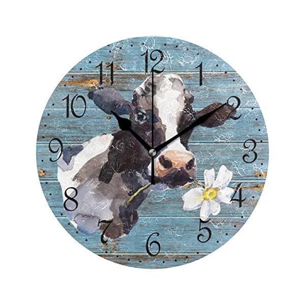 ALAZA Farmhouse Cow Wall Clock 10 Inch Battery Operated Silent Non Ticking Rustic Clock Home Decor for Kitchen, Living Room, Bedroom, Office