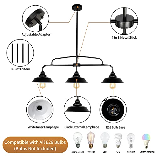 Puzhi Home AC-Q4BS-471C Black Pendant Lighting Fixture, 3-Lights Modern Farmhouse Chandelier With Metal Island Lights thumb #3