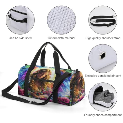 Rainbow Angels-Rose Gym Bag Travel Duffle Bags Carry On Tote Weekender Bag Suitable for Men Women3