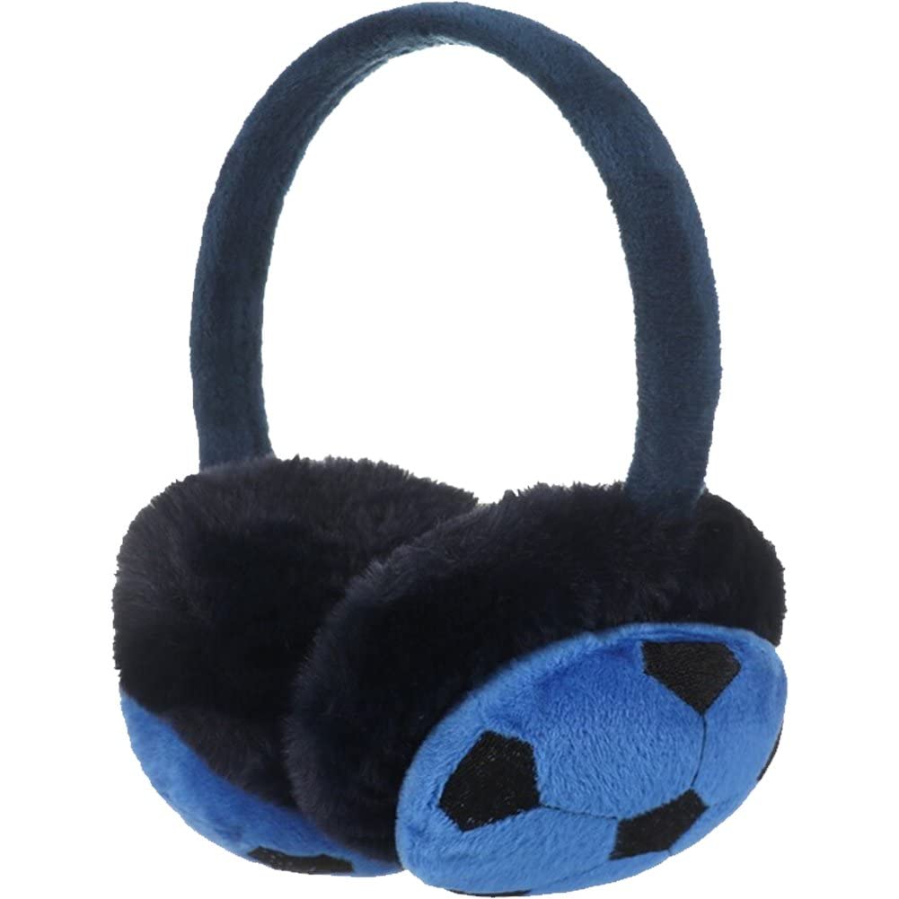 Wudaizhi Blue Kids Earmuffs Cartoon Football Earmuff Winter Warm Earmuffs Outdoor Skiing Ear Muff Soft Plush Earmuffs