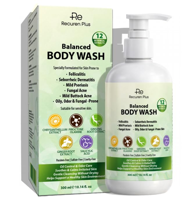 Seborrheic Dermatitis & Folliculitis Body Wash: Shower Gel for Back Acne Psoriasis Ringworm & Jock Itch Antibacterial Anti Itch Body Wash With Salicylic acid