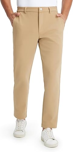 M MAELREG Fleece Golf Pants Men 30"/32"/34" Quick Dry Stretch Water-Resistant Casual Mens Dress Pants with Pockets Khaki