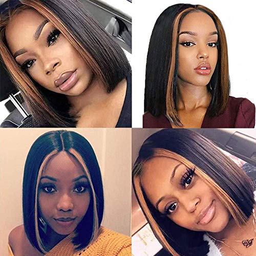 Short Bob Wig Straight 4x4 Lace Closure Wig Human Hair Highlight Straight Bob Wigs Human Hair For Women 150% Density T30 Color Front Pre Plucked (10 inch,1b/30 Color))