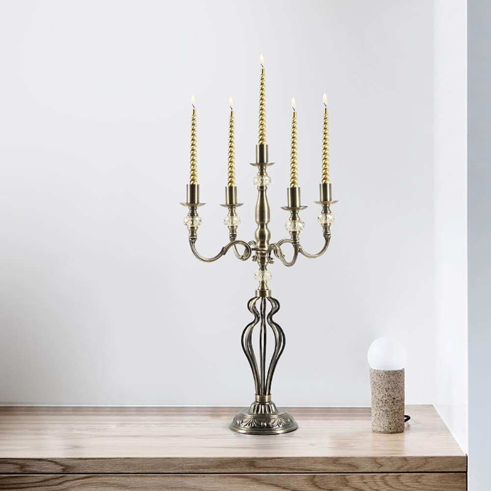 Candelabros de metal para bodas, 5 brazos, altura 64 cm, ideal para decoración de centros de mesa