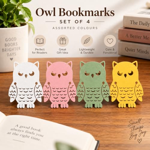 Image of 4 Pack Sanchi Homes Owl Bookmark Set | Assorted Colour | Durable Bioplastic