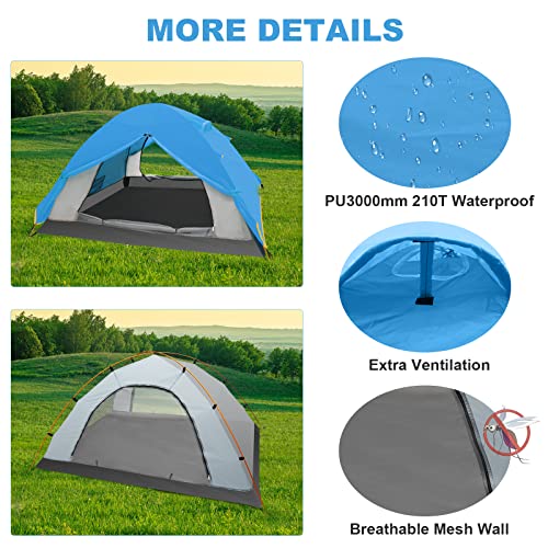 Lama 2-Person Camping Tent, Lightweight Backpacking Tent, 4 Seasons Waterproof & Windproof Hiking Tent, Two Doors/Easy Setup/Double Layer/Outdoor Tents For Camping Hunting Hiking Mountaineering, Blue #TOP3