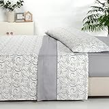 Sábanas 90x190 - Juego de Sábanas 3 Piezas - 100% Microfibra Suave y Transpirable - Sábana Bajera Ajustable, Encimera y Funda Almohada - Ropa de Cama Estampada (Ainara Gris)