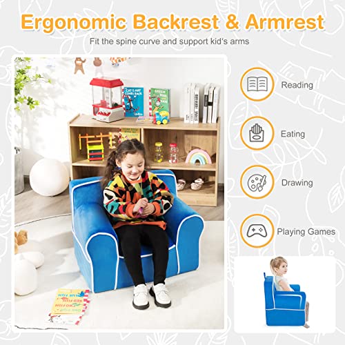 Costzon Kids Sofa, Foam Filled Toddler Chair w/Removable & Washable Velvet Surface, Child Armchair for Play Room… - Image 5
