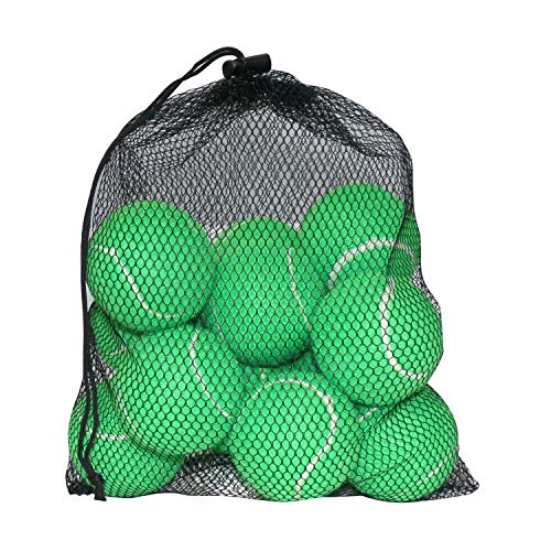 URBEST Tennis Balls, 12 Packs Training Tennis Balls Practice Balls for Novice Player, Pet Dog Playing Balls with Mesh Carry Bag (Light Green)