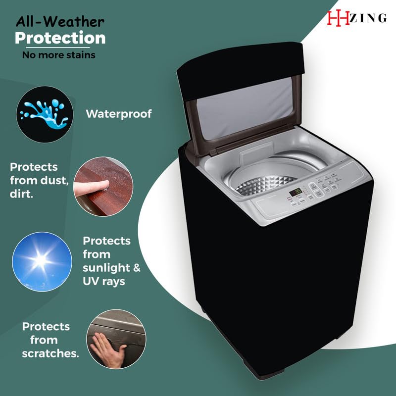 Image of Waterproof Washing Machine Cover Fully Automatic Sutaible for Samsung Model 8.0 kg Ecobubble Top Load, WA80BG4441BG (54 x 56 x 98 cms) Solid Black Print