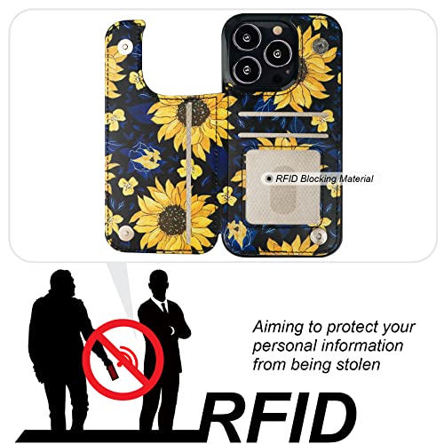 Image of HAOPINSH for iPhone 13 Pro Case Wallet with Card Holder, Blooming Sunflowers Pattern Back Flip Folio PU Leather Kickstand Card Slots Case for Women Girls, Double Magnetic Clasp Shockproof 6.1 inch