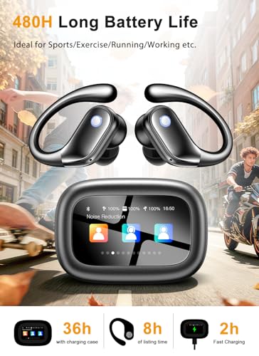 jaddsa Wireless Earbuds, Bluetooth 5.4 Sport Headphones with Smart Charging Case, ENC Noise Cancelling, Ear Buds with IPX7 Waterproof & Bass Stereo Sound for iOS, Android &ndash; Jet Black