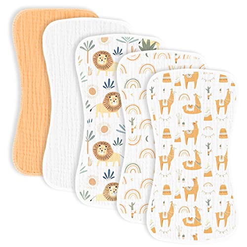 Image of MairMore 5 Pack Muslin Baby Burp Cloths- Neutral Muslin Burping Cloths for Baby Boys Girls and Newborn Towel, Unisex- Large Absorbent Burp Cloths-20 x10 Inches