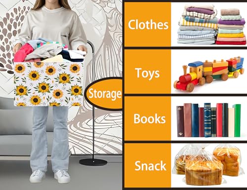 Image of Sunflower Empty Gift Storage Basket Collapsible Canvas Baby Toy Bin Decor(Yellow)