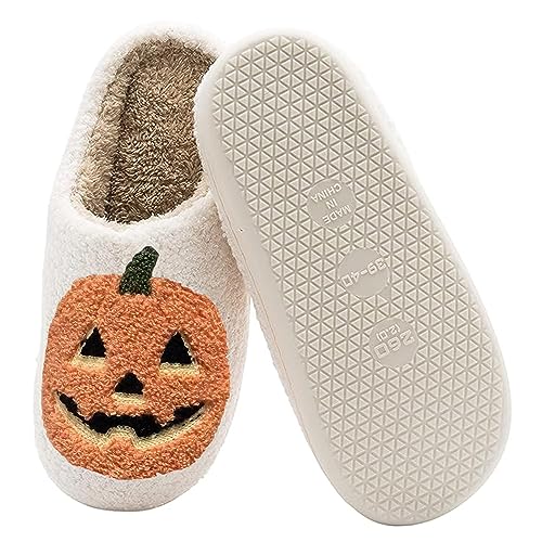 Halloween Pumpkin Slippers for Womens Mens Plush Warm Spooky Lantern Pumpkin Slippers House Shoes3