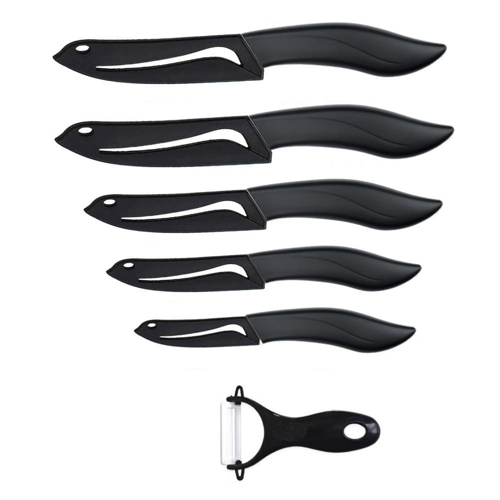 Set di coltelli in ceramica 6 pezzi coltelli in ceramica colorati con copertura set di coltelli da cucina include pelapatate coltello da paring da 3 pollici coltello da pane coltello da
