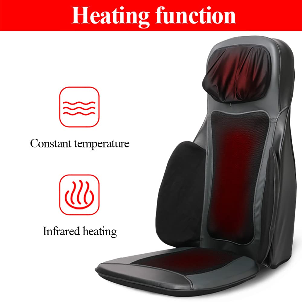 Cojín de masaje Shiatsu para asiento de masaje para espalda y cuello, 70 W, 3 tipos de masaje de espalda, cuello y espalda, función de calor de espalda, altura ajustable (negro)